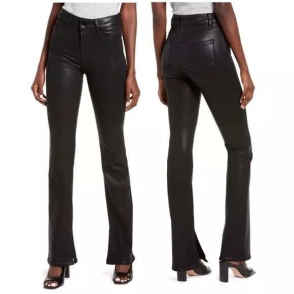PAIGE Denim - Paige High Rise Manhattan Bootcut Coated Leather Black Jeans S 25
